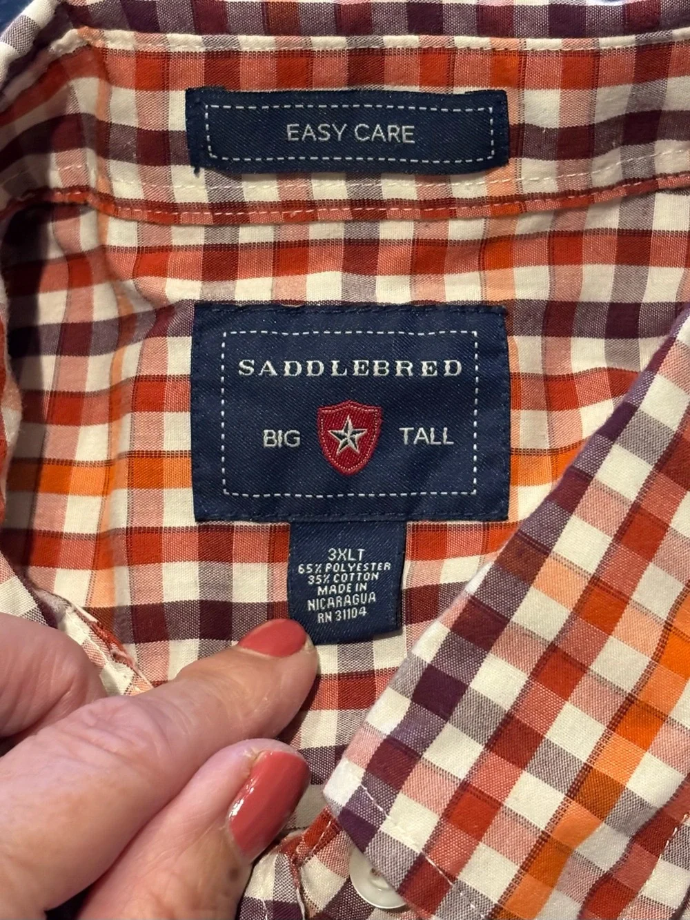 Perfect for fall! 🍁 Saddlebred Orange, Brown & Red gingham men’s shirt
